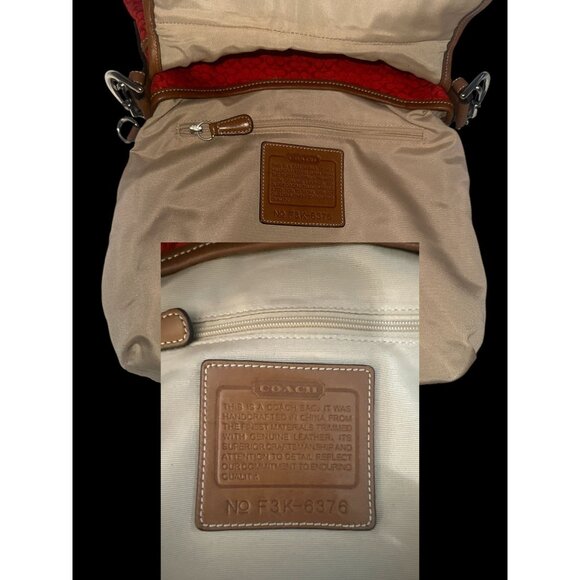 VTG Coach Soho Signature Flap 6378 Red Canvas Tan Leather Convertible Y2K Bag - Picture 10 of 11